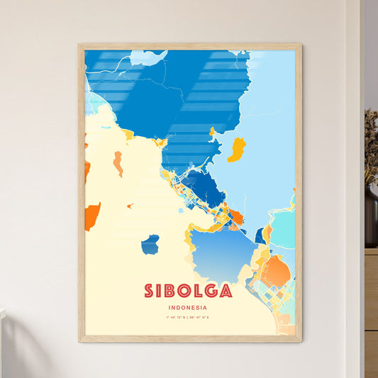 Colorful SIBOLGA INDONESIA Fine Art Map Blue Orange