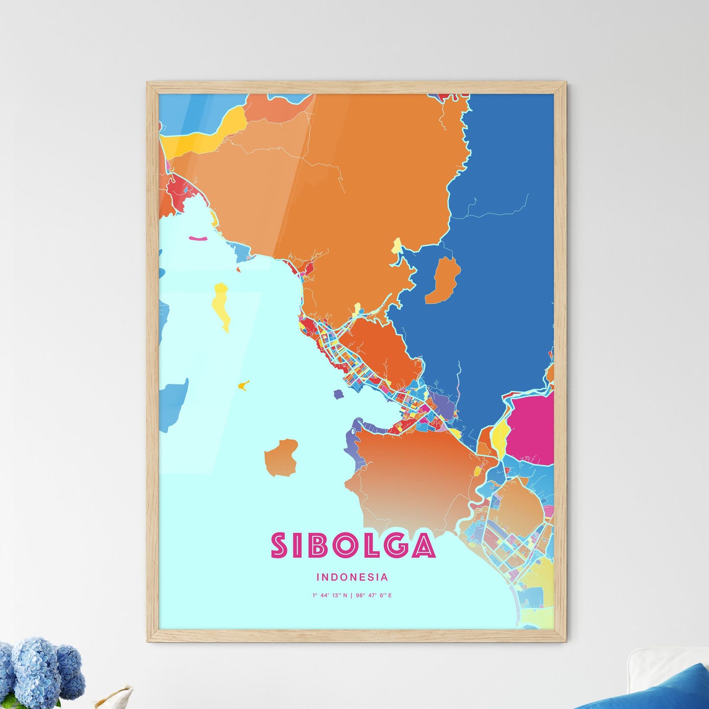 Colorful SIBOLGA INDONESIA Fine Art Map Crazy Colors