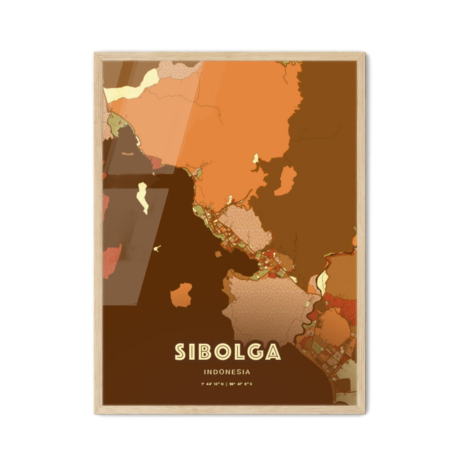 Colorful SIBOLGA INDONESIA Fine Art Map Farmhouse