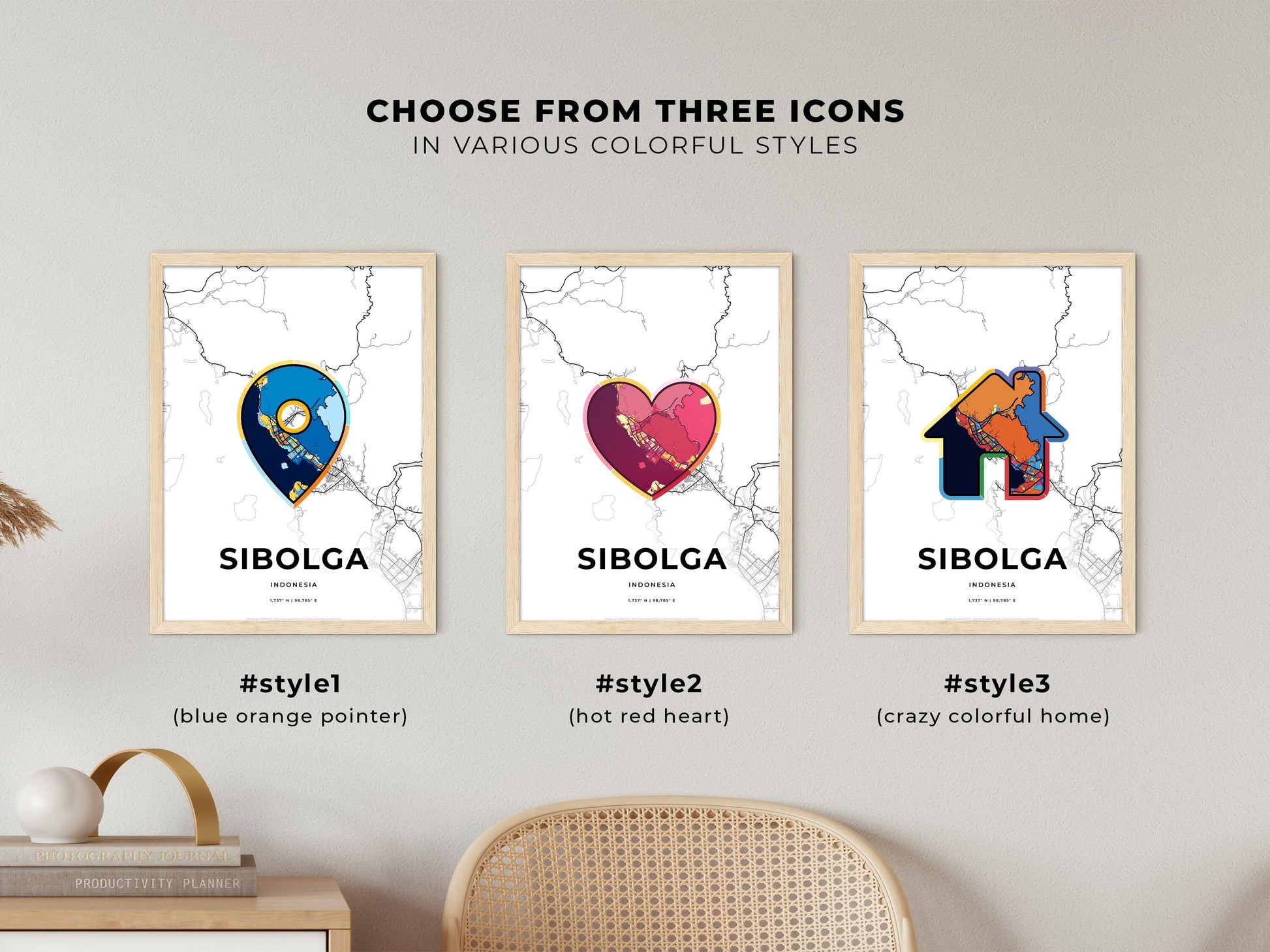 Sibolga Indonesia maps with colorful icons
