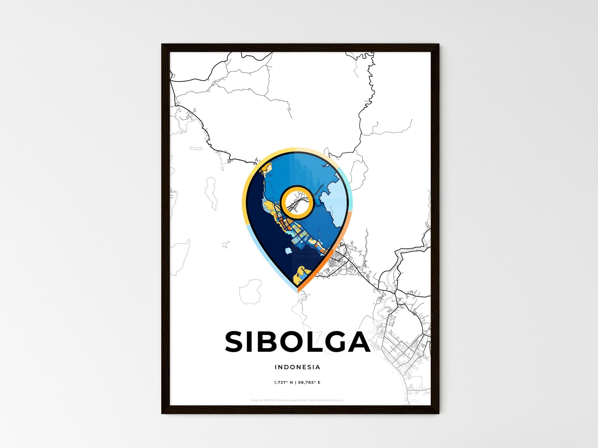 Sibolga Indonesia wedding art map with pointer icon