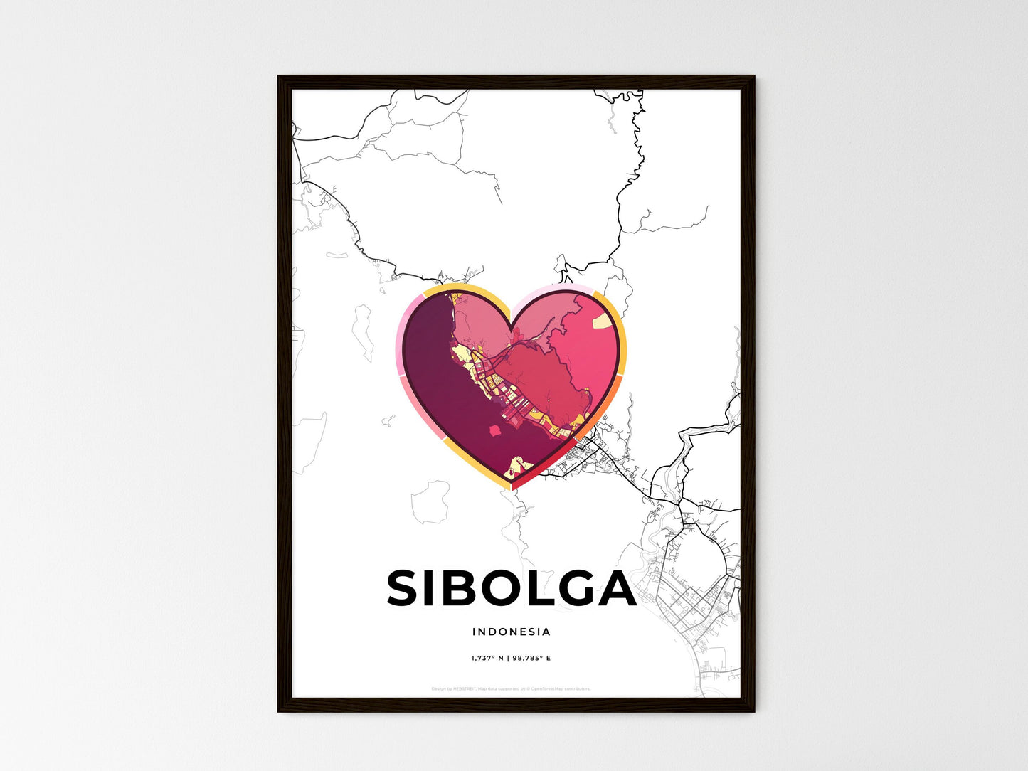 Sibolga Indonesia wedding art map with heart icon