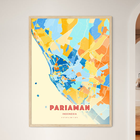 Colorful PARIAMAN INDONESIA Fine Art Map Blue Orange