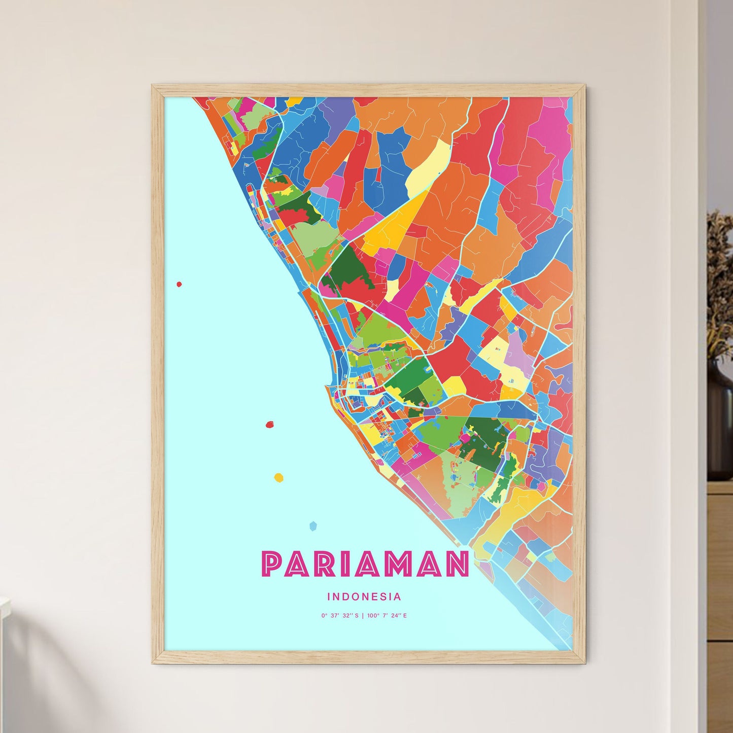 Colorful PARIAMAN INDONESIA Fine Art Map Crazy Colors