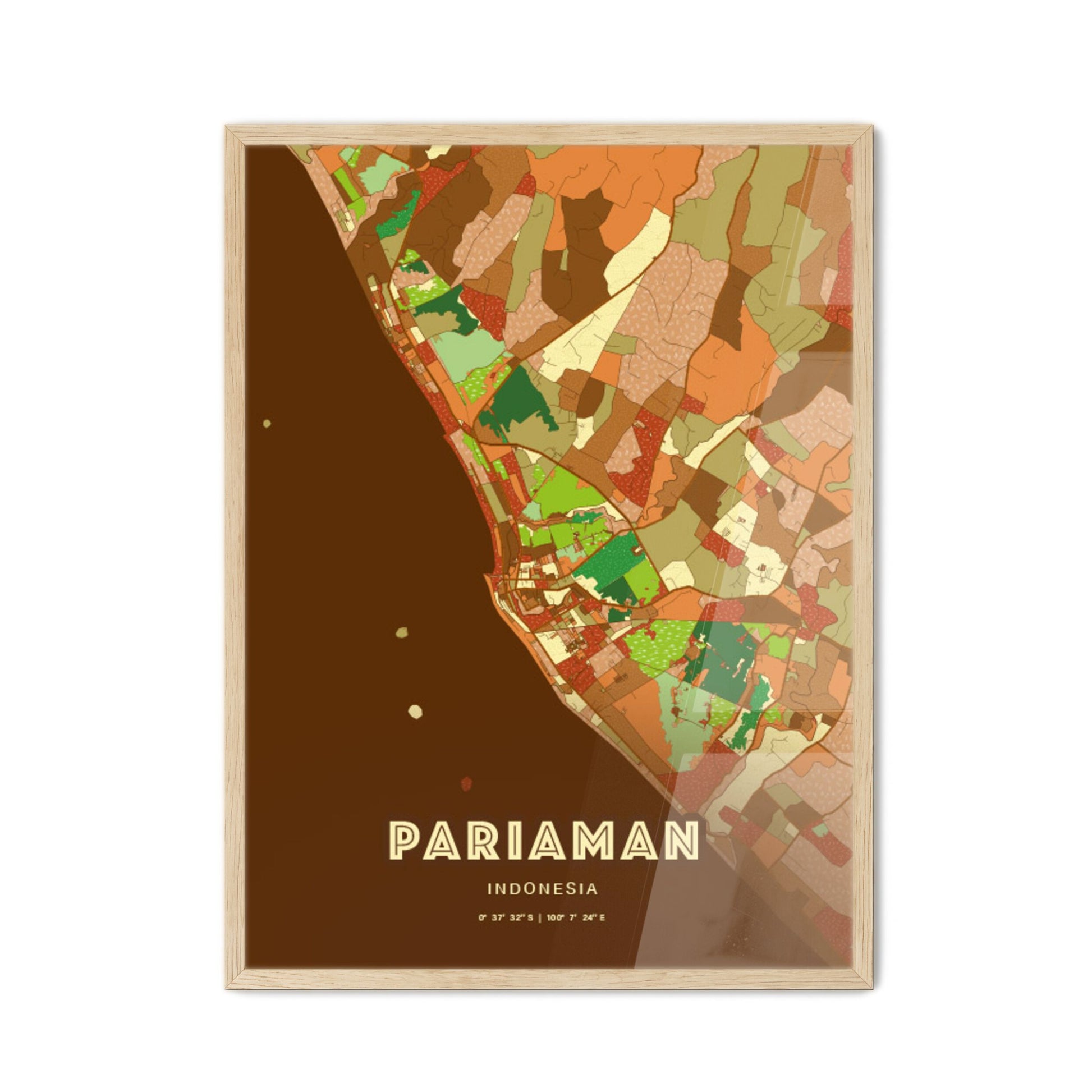 Colorful PARIAMAN INDONESIA Fine Art Map Farmhouse