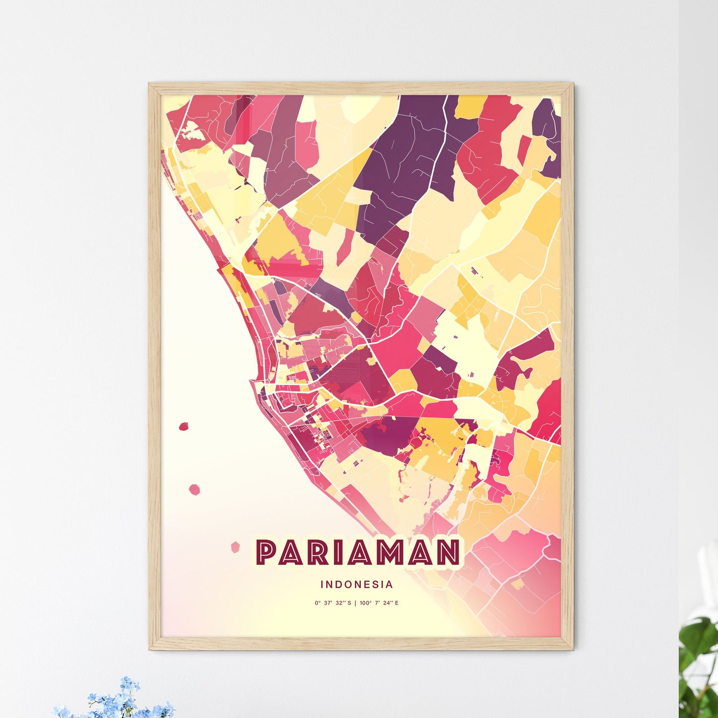 Colorful PARIAMAN INDONESIA Fine Art Map Hot Red