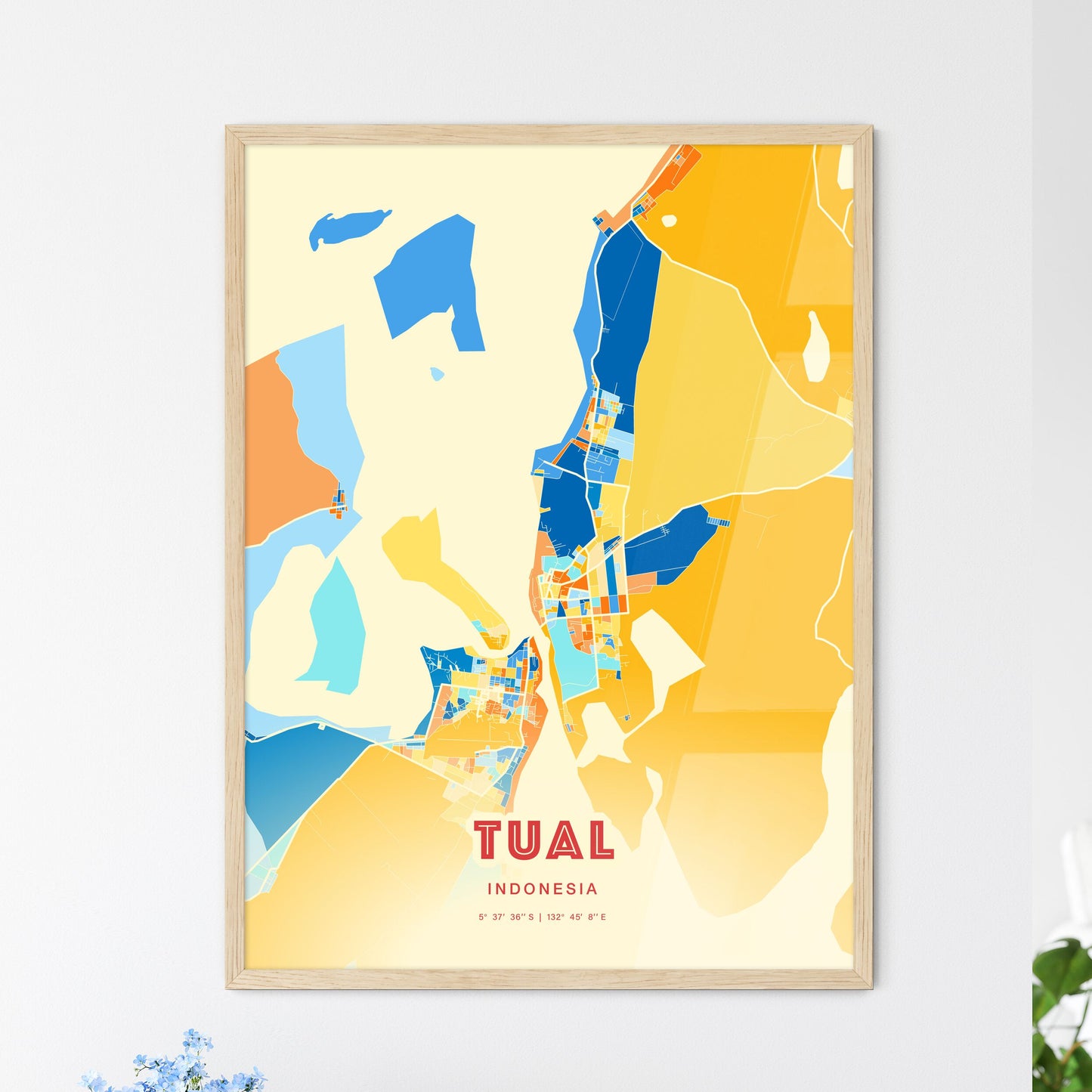 Colorful TUAL INDONESIA Fine Art Map Blue Orange