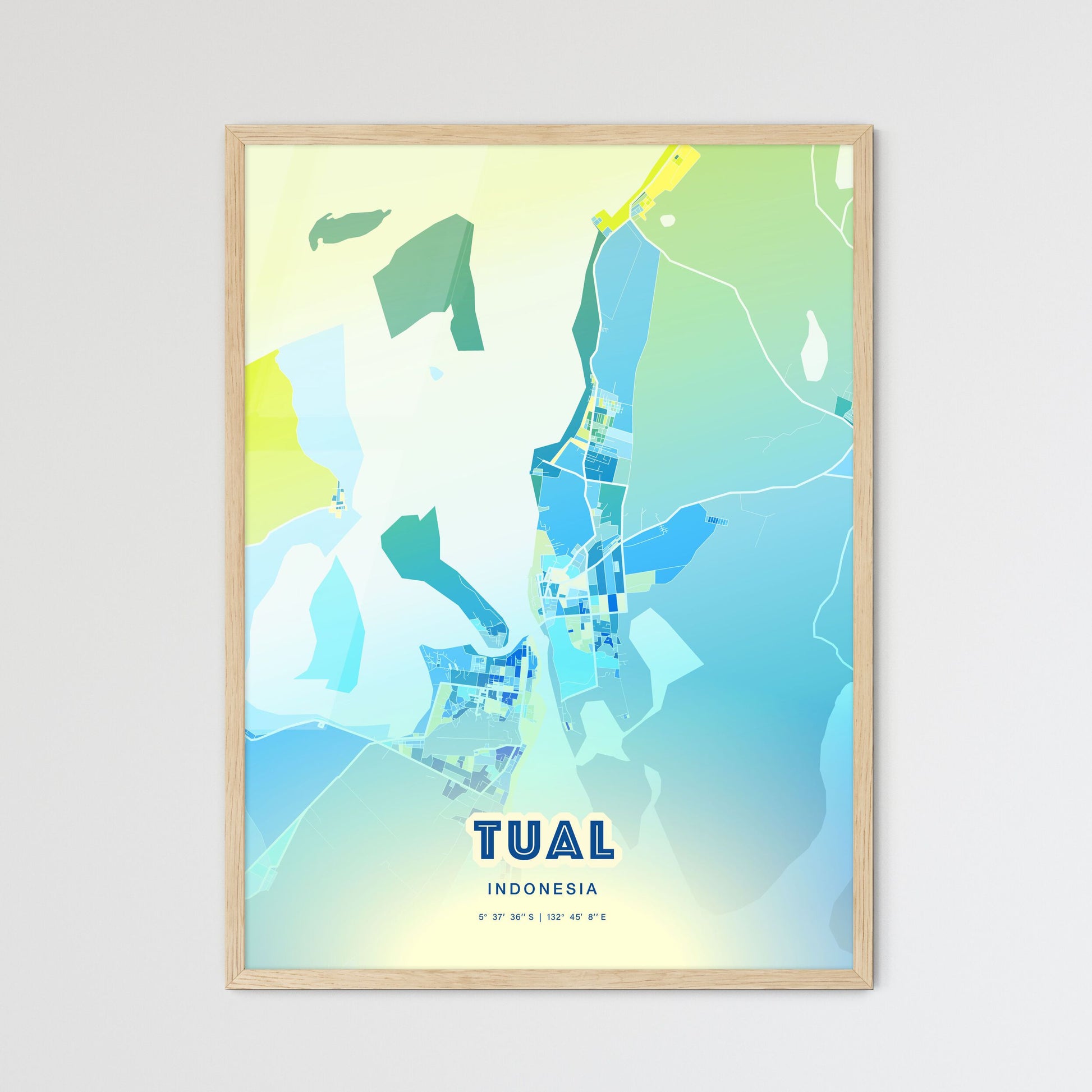 Colorful TUAL INDONESIA Fine Art Map Cool Blue