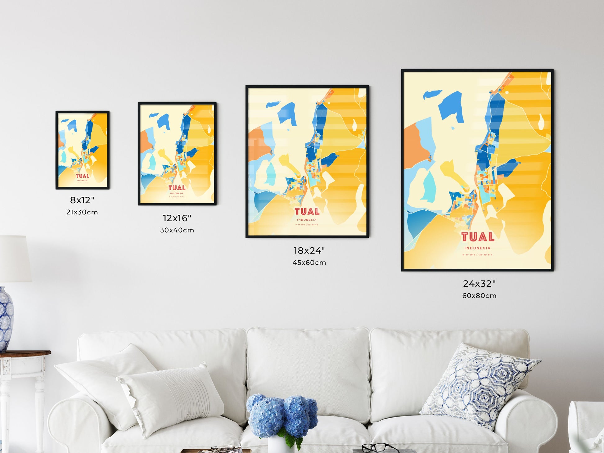 Colorful TUAL INDONESIA Fine Art Map Blue Orange