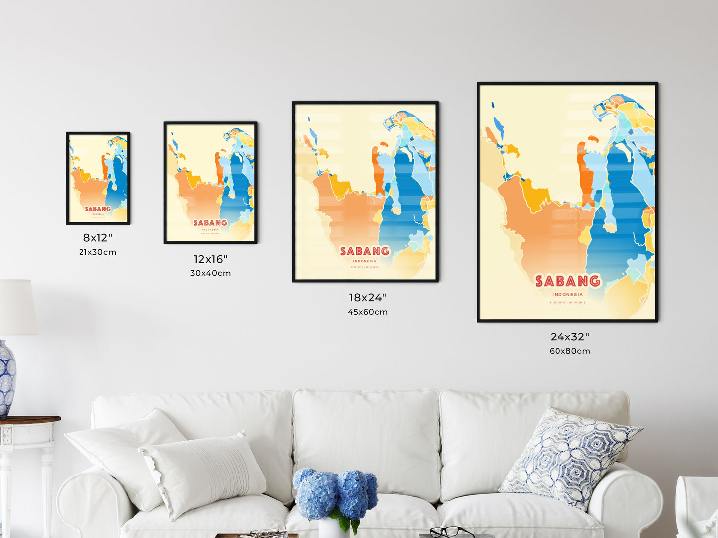 Colorful SABANG INDONESIA Fine Art Map Blue Orange