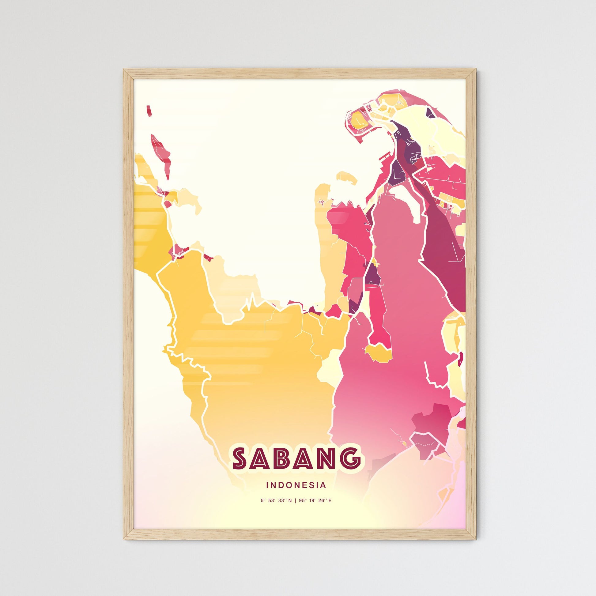 Colorful SABANG INDONESIA Fine Art Map Hot Red