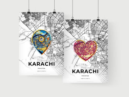 KARACHI PAKISTAN minimal art map with a colorful icon. Where it all began, Couple map gift.