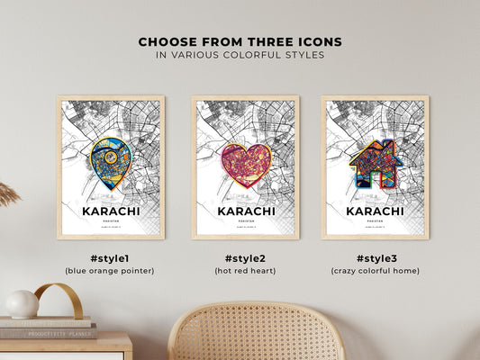Karachi Pakistan maps with colorful icons