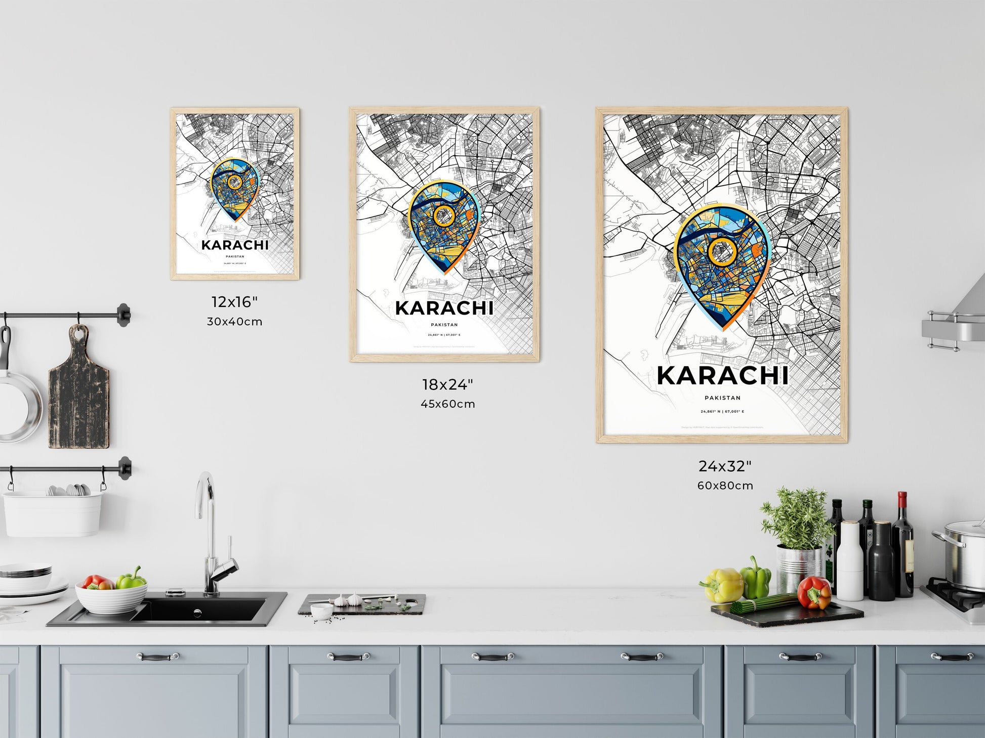 KARACHI PAKISTAN minimal art map with a colorful icon. Where it all began, Couple map gift.