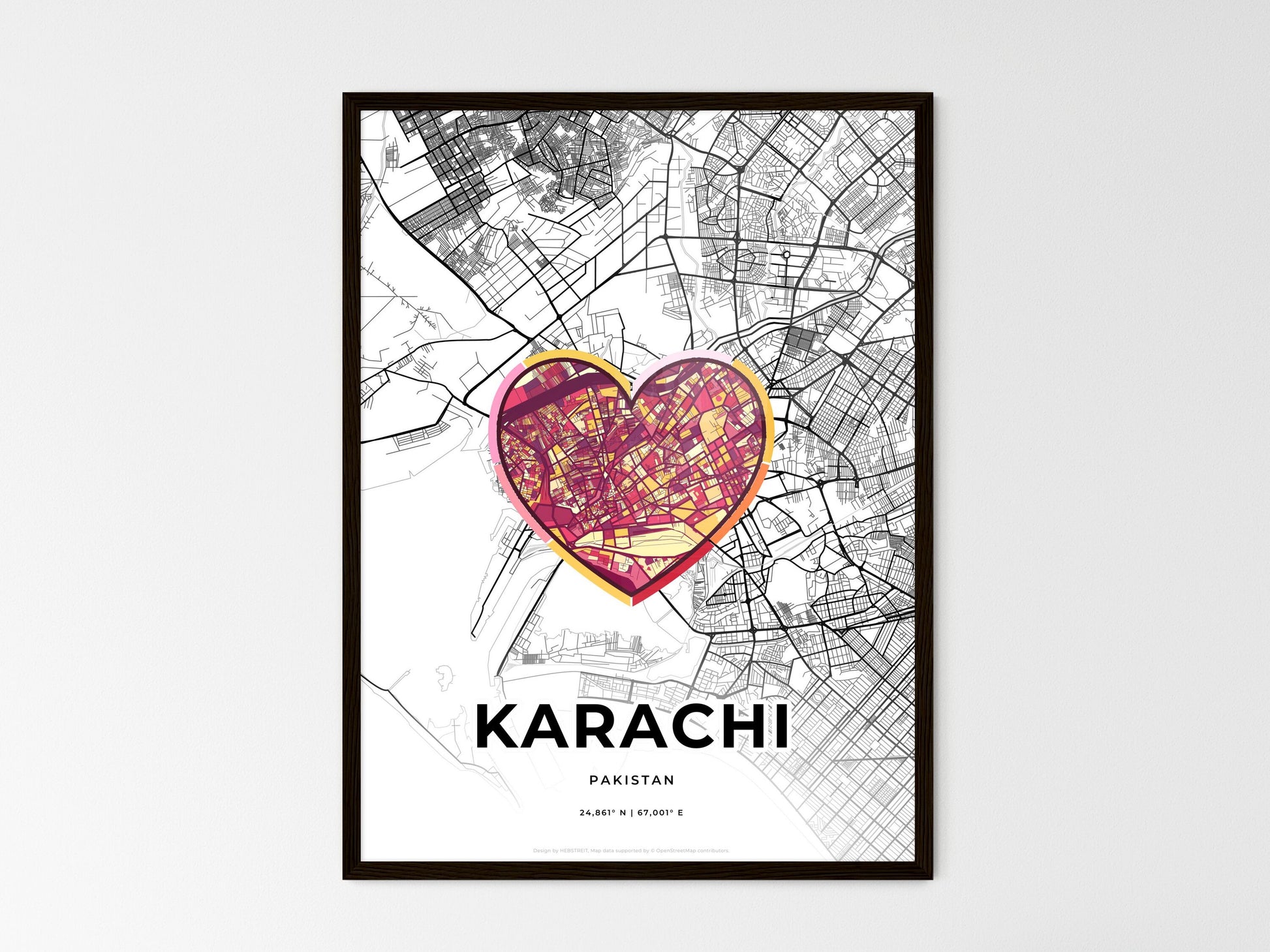 KARACHI PAKISTAN minimal art map with a colorful icon. Where it all began, Couple map gift. Style 2