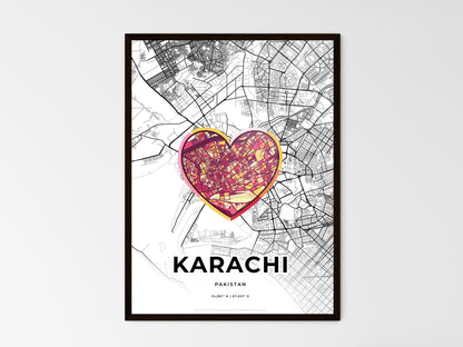 KARACHI PAKISTAN minimal art map with a colorful icon. Where it all began, Couple map gift. Style 2