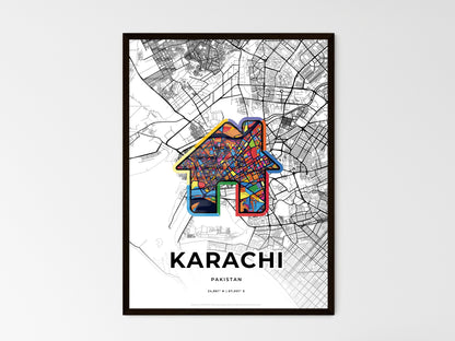 KARACHI PAKISTAN minimal art map with a colorful icon. Where it all began, Couple map gift. Style 3