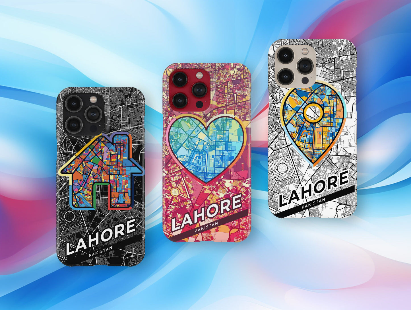 Lahore Pakistan slim phone case with colorful icon. Birthday, wedding or housewarming gift. Couple match cases.