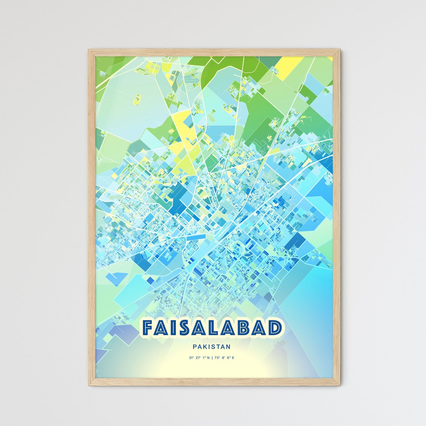 Colorful FAISALABAD PAKISTAN Fine Art Map Cool Blue