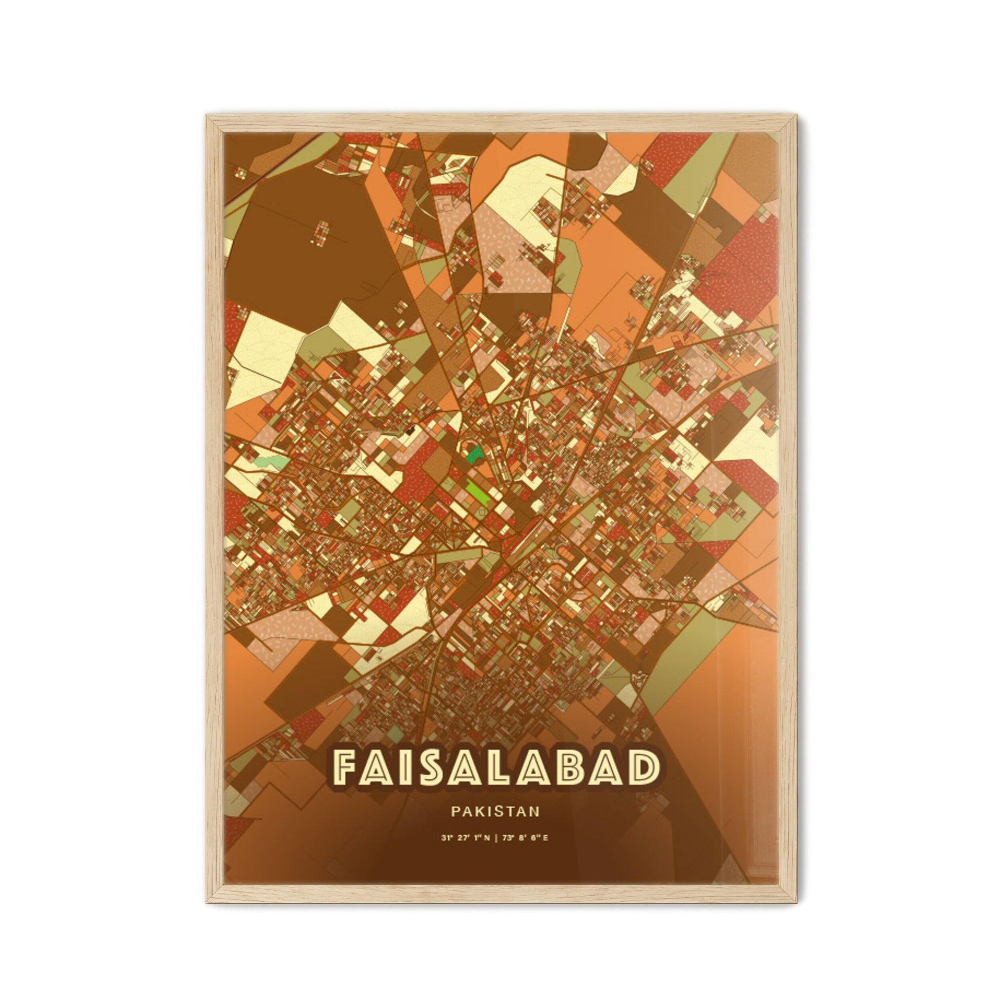 Colorful FAISALABAD PAKISTAN Fine Art Map Farmhouse