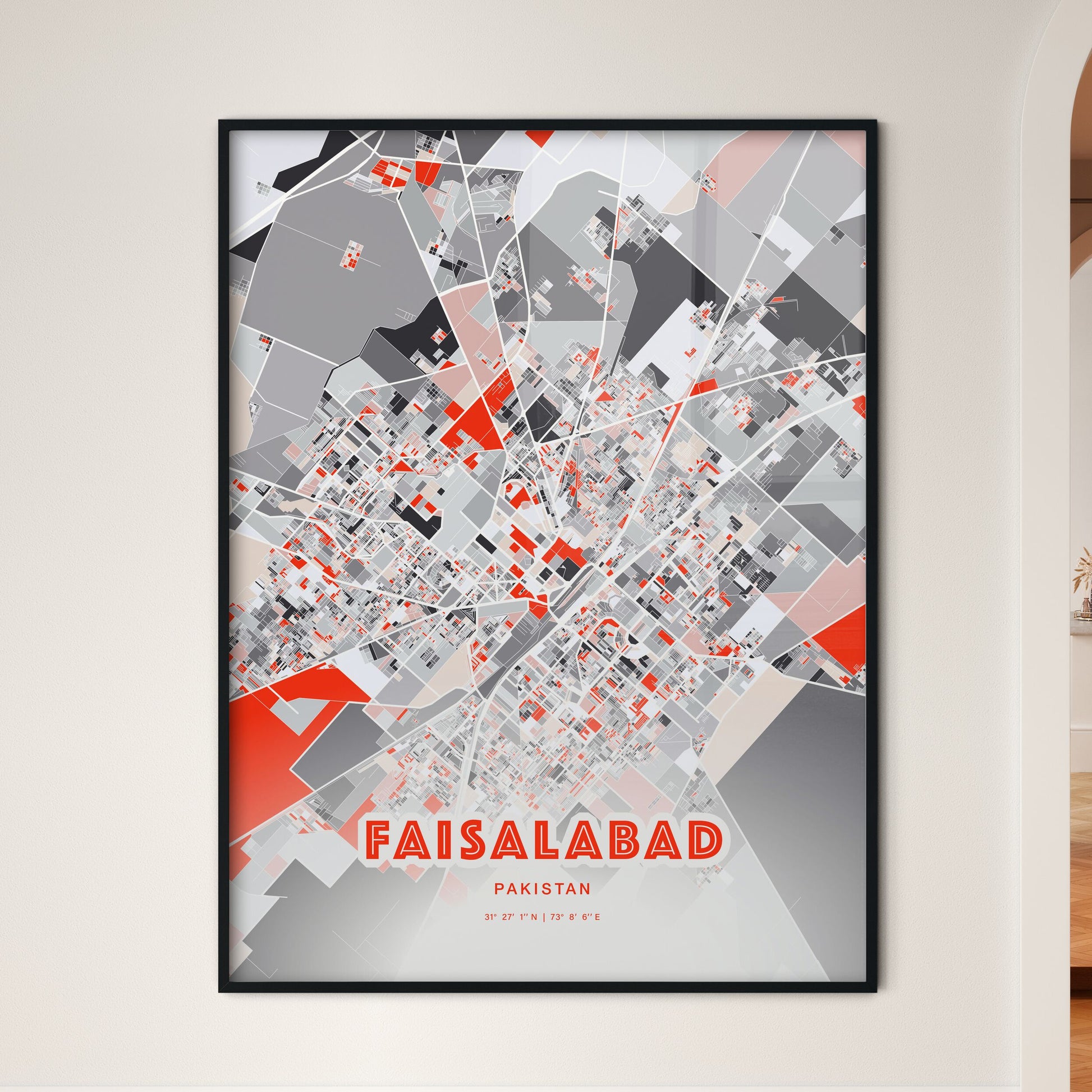 Colorful FAISALABAD PAKISTAN Fine Art Map Modern