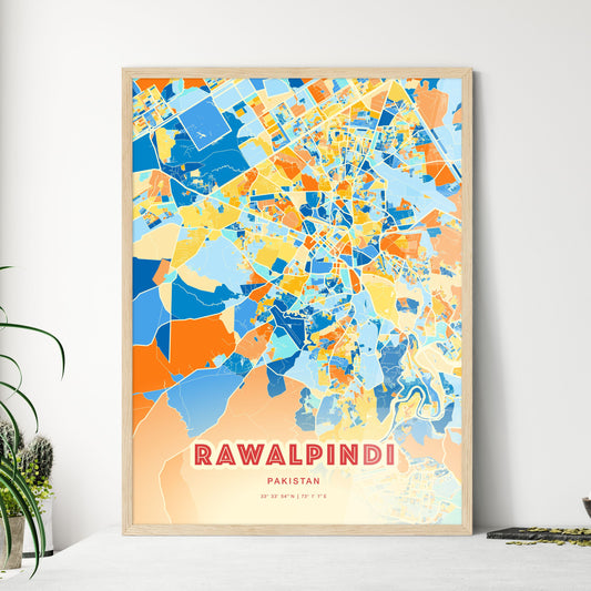 Colorful RAWALPINDI PAKISTAN Fine Art Map Blue Orange