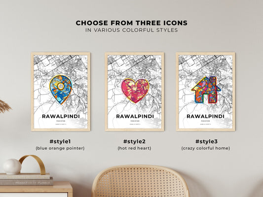 Rawalpindi Pakistan maps with colorful icons