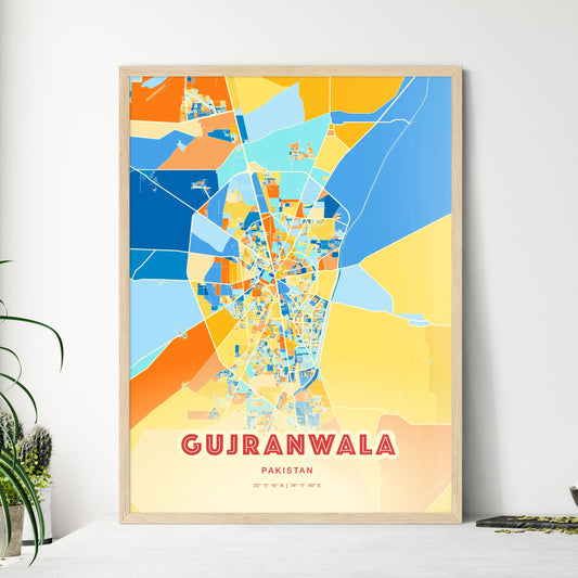 Colorful GUJRANWALA PAKISTAN Fine Art Map Blue Orange