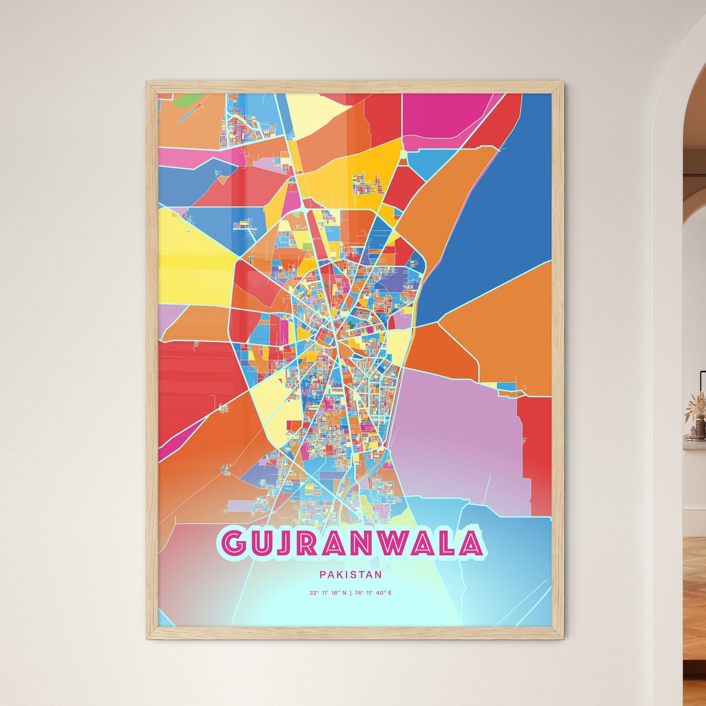 Colorful GUJRANWALA PAKISTAN Fine Art Map Crazy Colors