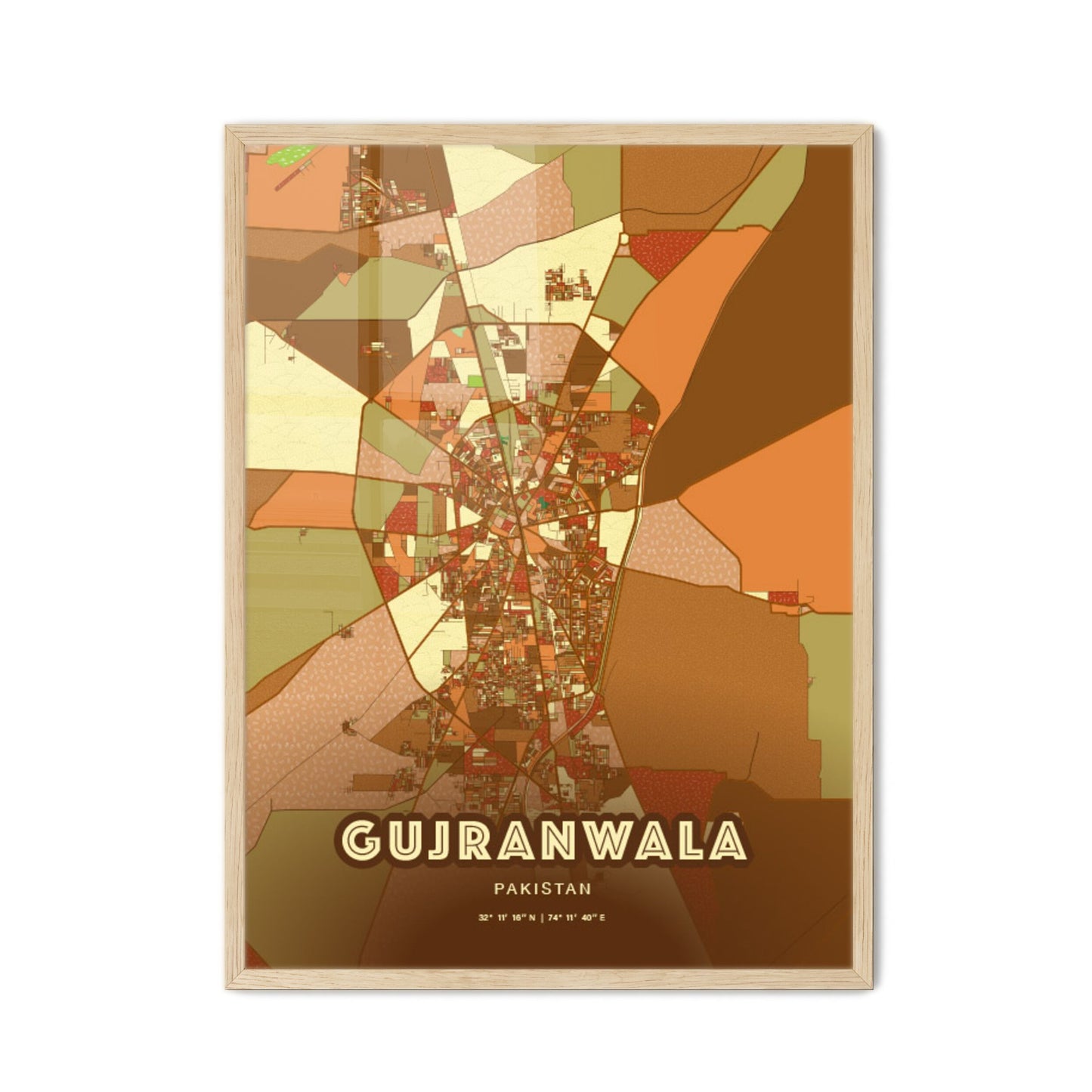 Colorful GUJRANWALA PAKISTAN Fine Art Map Farmhouse