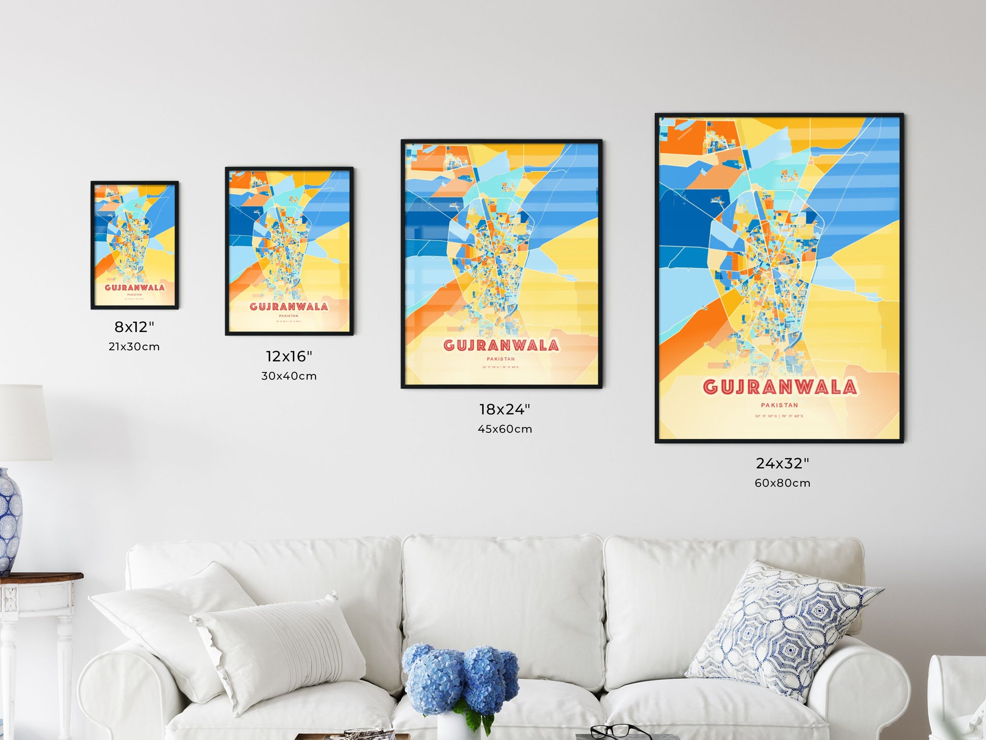 Colorful GUJRANWALA PAKISTAN Fine Art Map Blue Orange