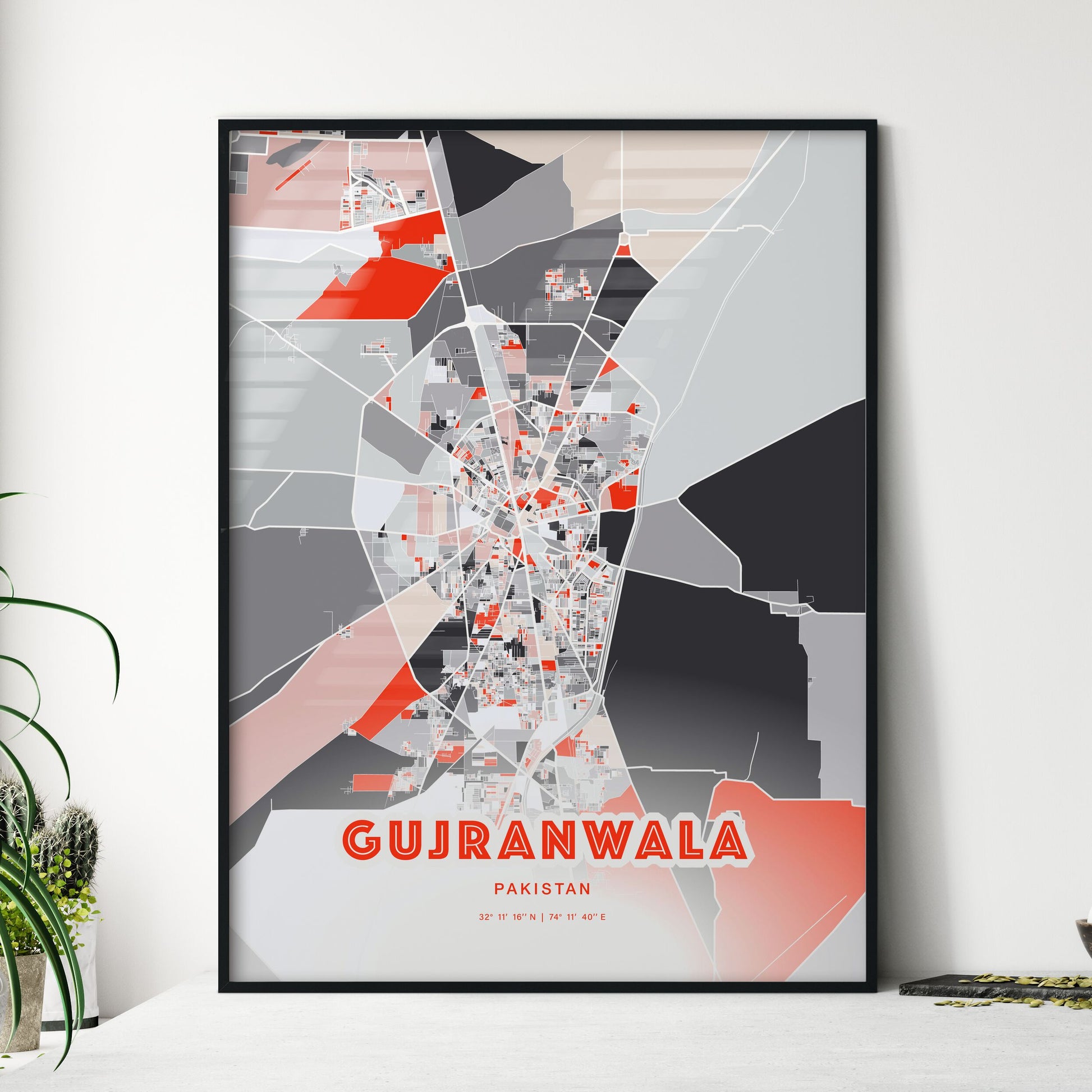 Colorful GUJRANWALA PAKISTAN Fine Art Map Modern