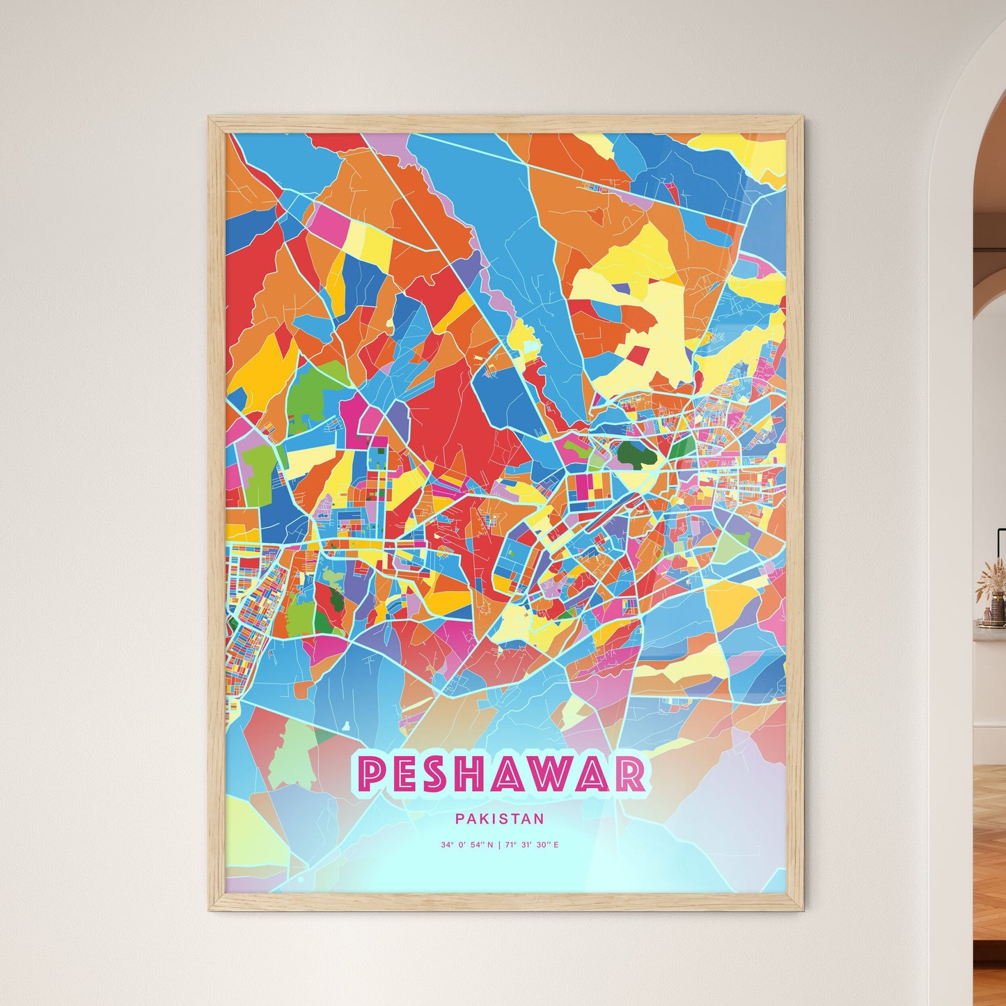 Colorful PESHAWAR PAKISTAN Fine Art Map Crazy Colors