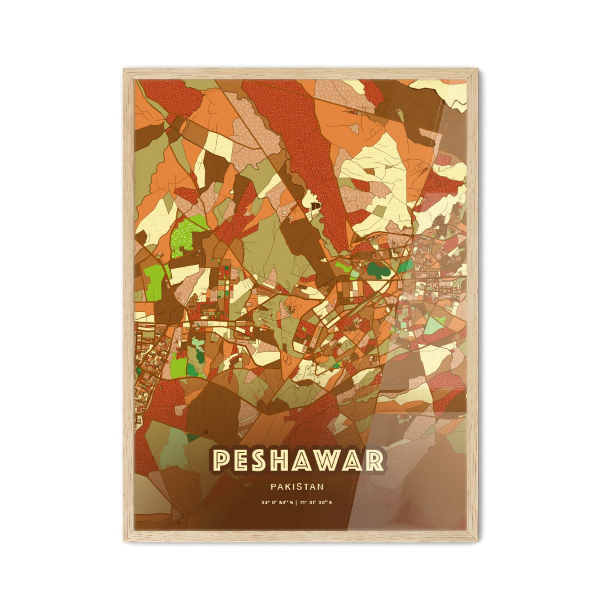 Colorful PESHAWAR PAKISTAN Fine Art Map Farmhouse