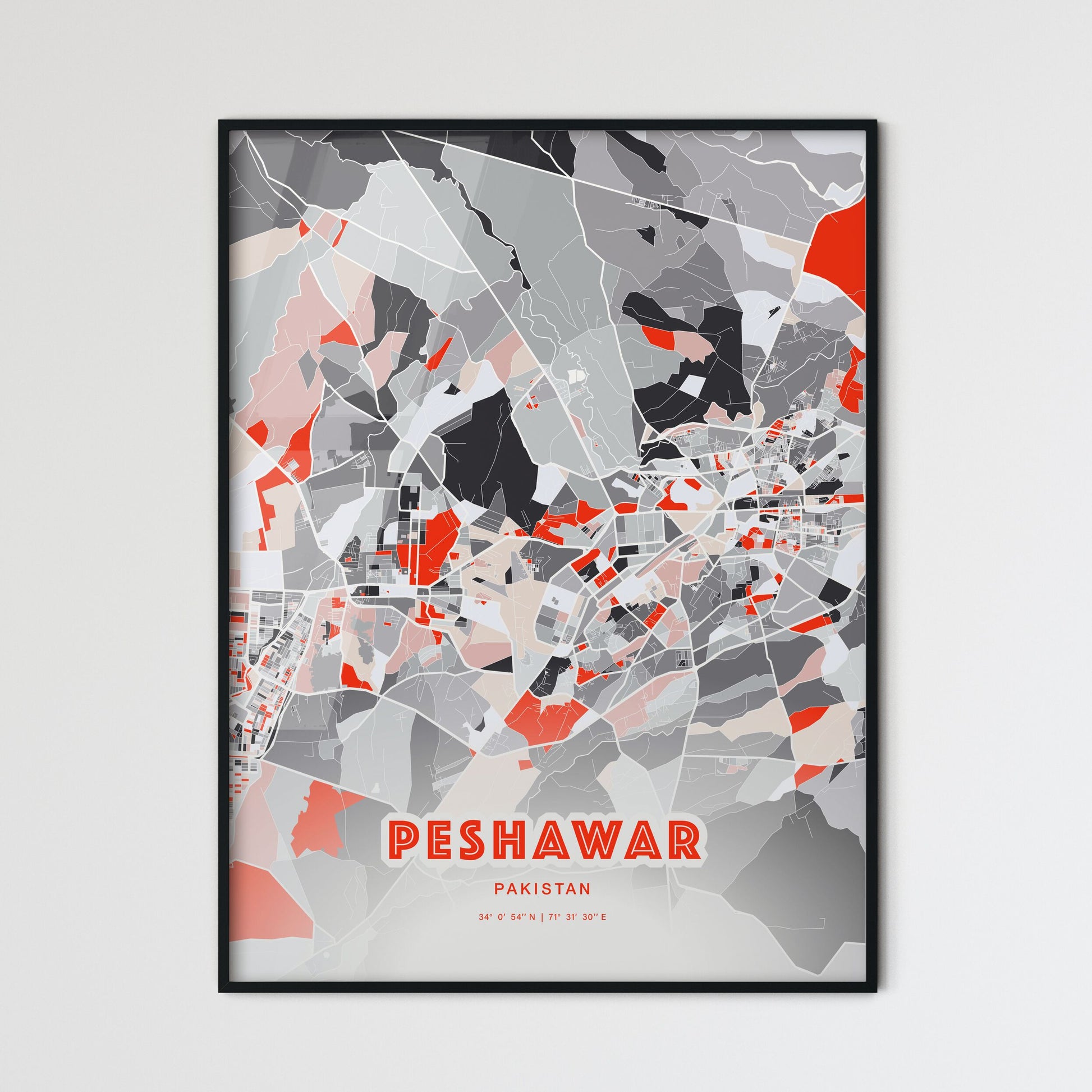 Colorful PESHAWAR PAKISTAN Fine Art Map Modern