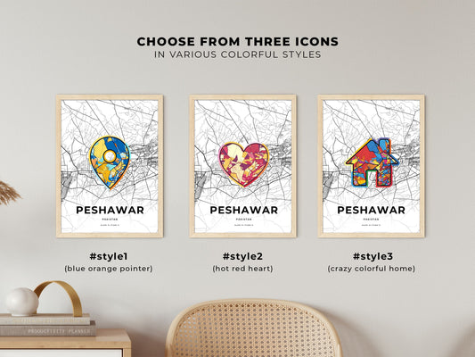 Peshawar Pakistan maps with colorful icons