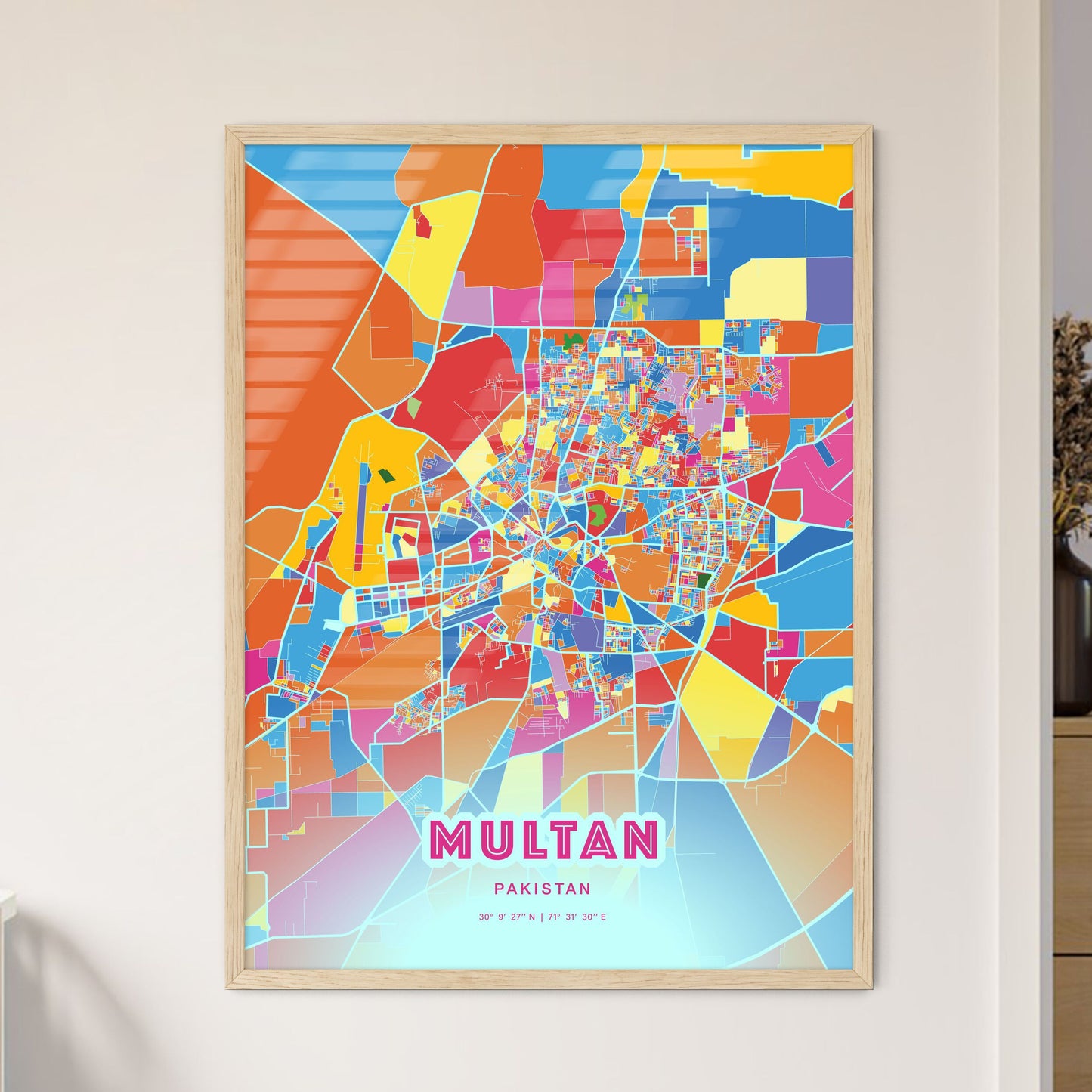 Colorful MULTAN PAKISTAN Fine Art Map Crazy Colors