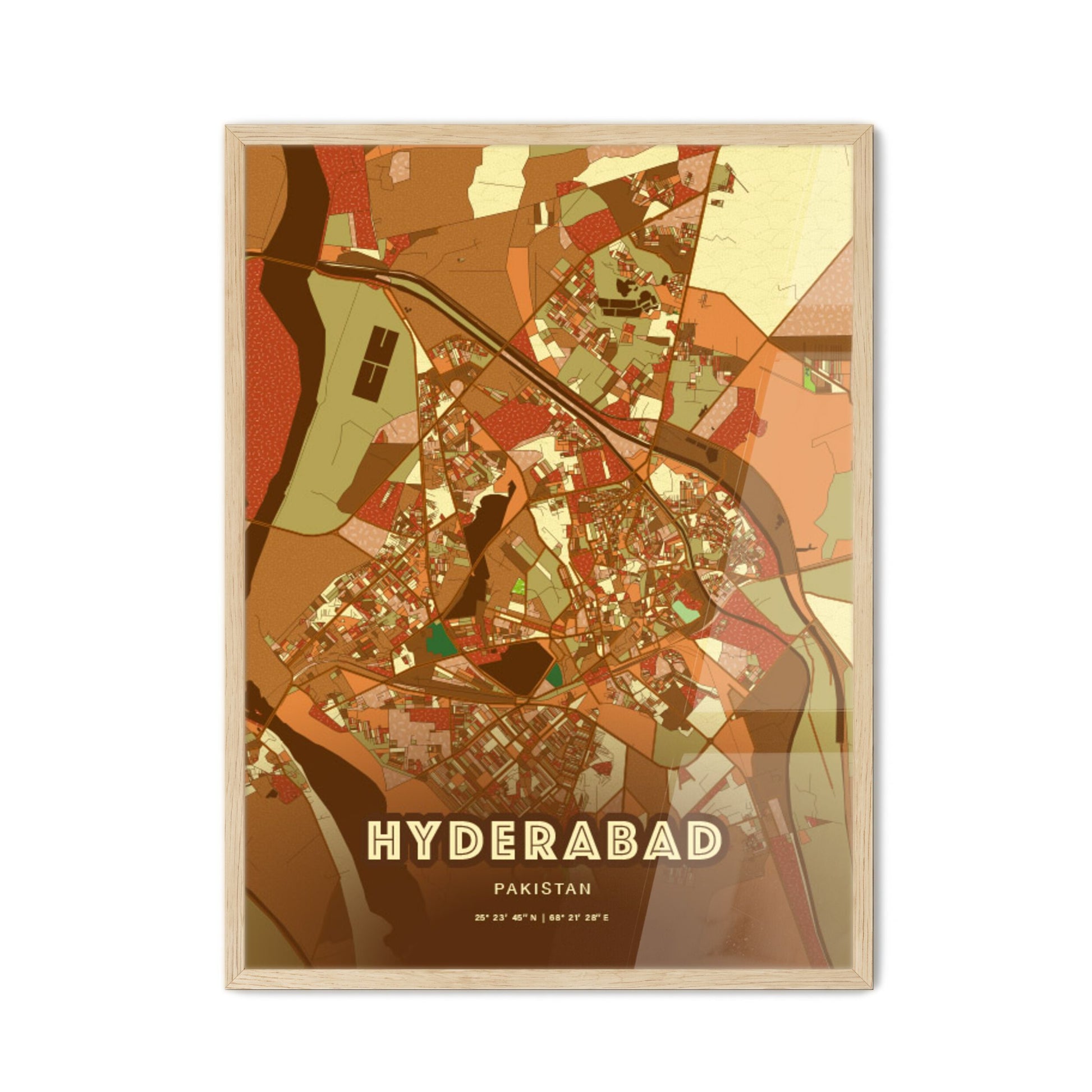 Colorful HYDERABAD PAKISTAN Fine Art Map Farmhouse