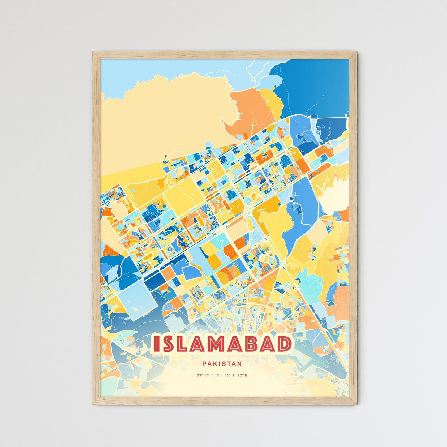 Colorful ISLAMABAD PAKISTAN Fine Art Map Blue Orange