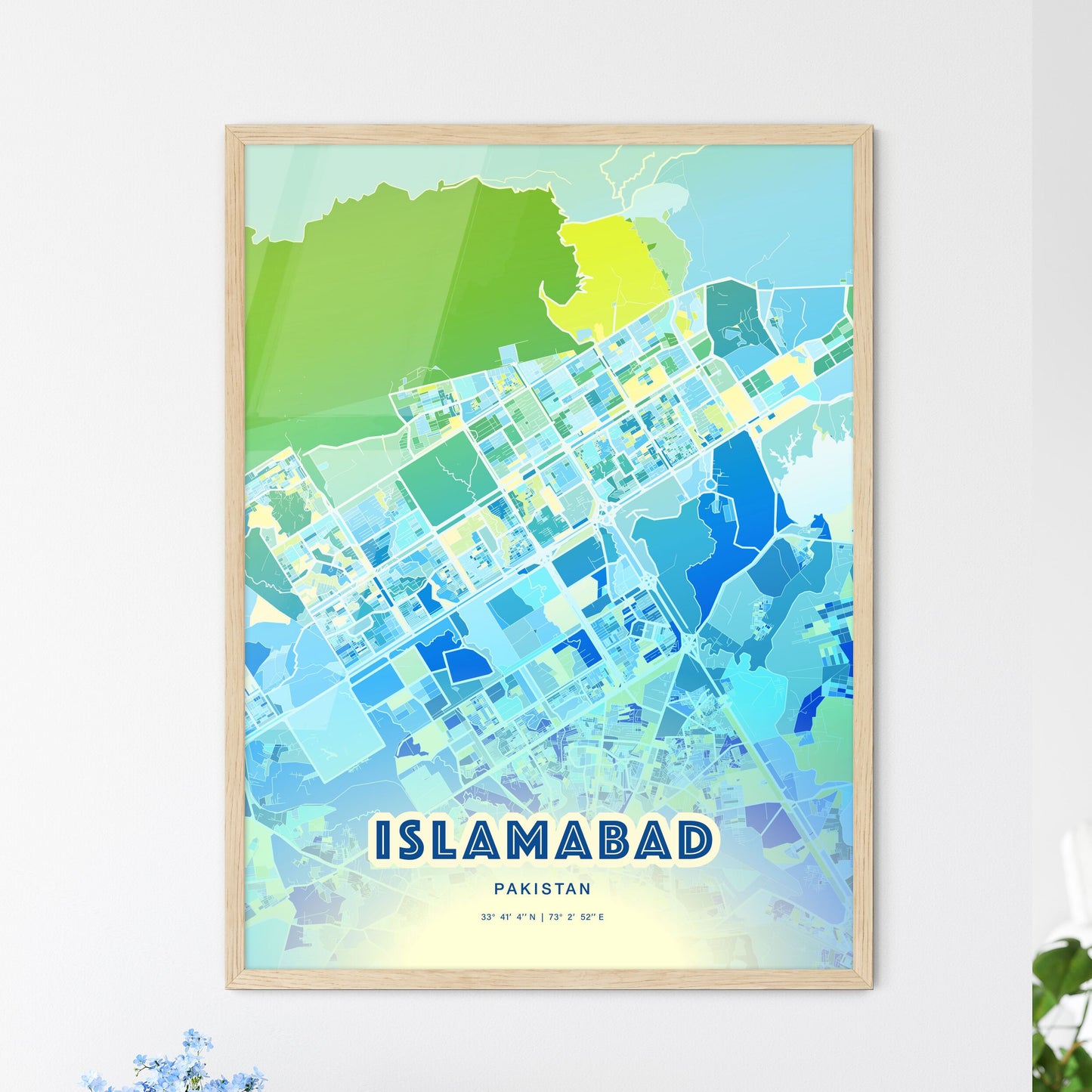 Colorful ISLAMABAD PAKISTAN Fine Art Map Cool Blue