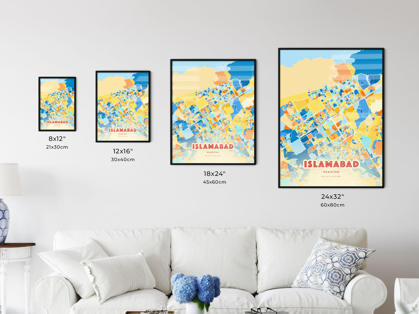 Colorful ISLAMABAD PAKISTAN Fine Art Map Blue Orange