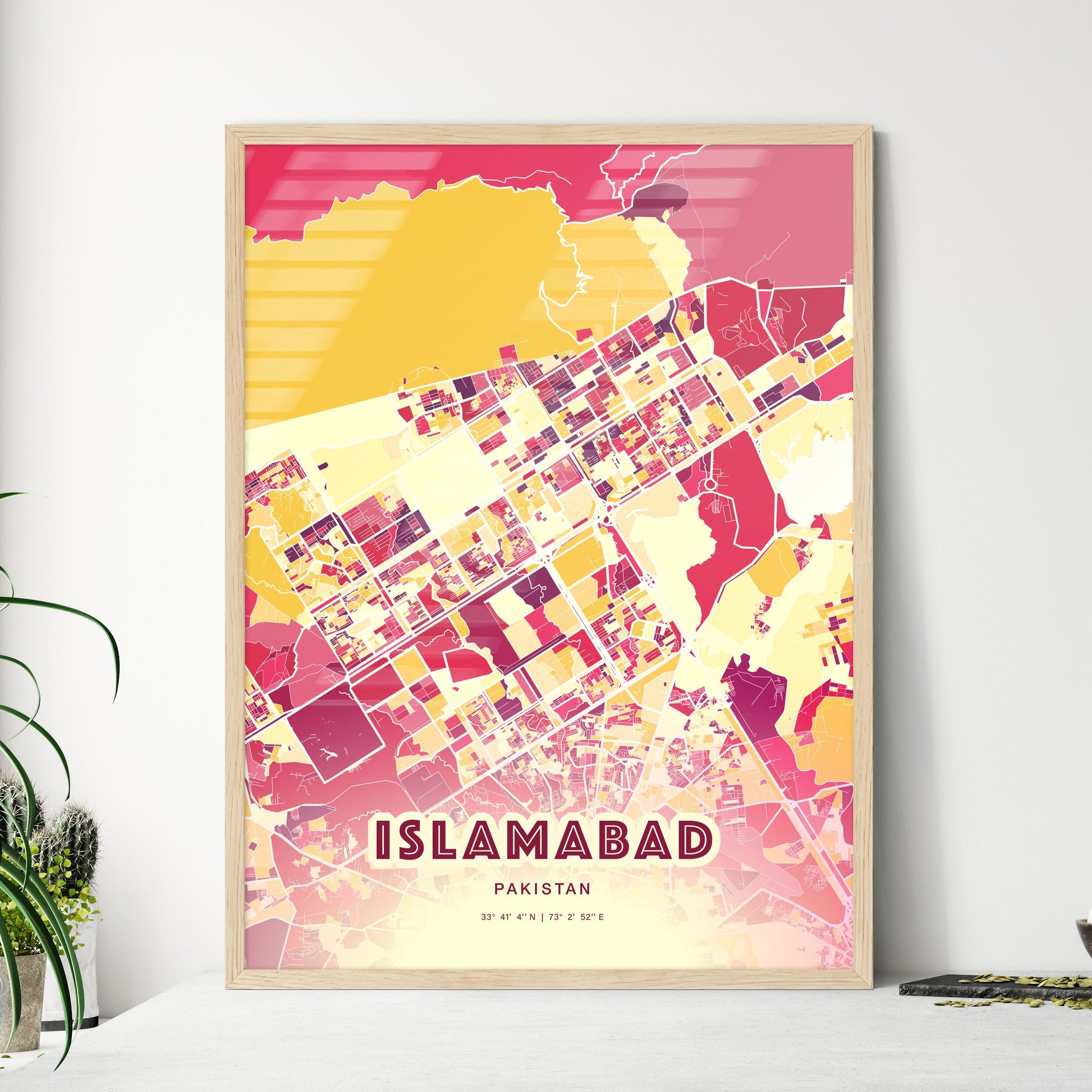 Colorful ISLAMABAD PAKISTAN Fine Art Map Hot Red