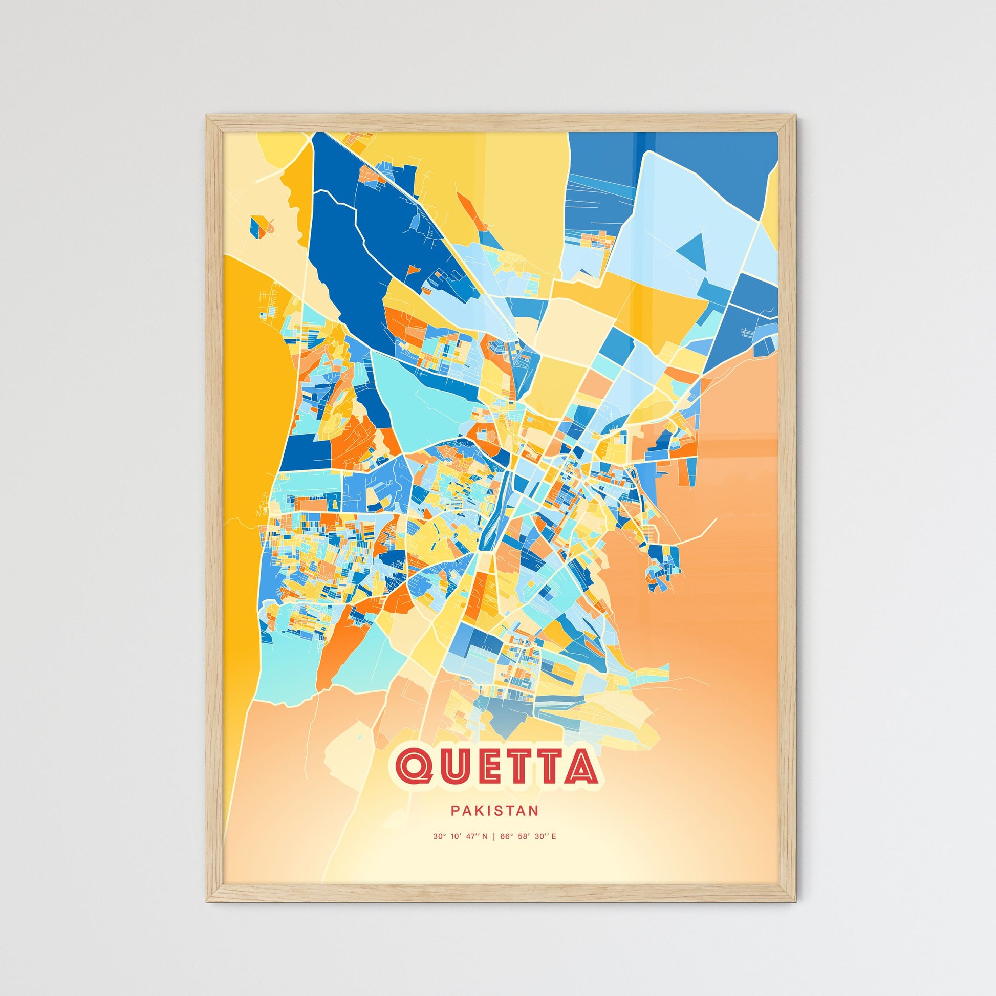 Colorful QUETTA PAKISTAN Fine Art Map Blue Orange