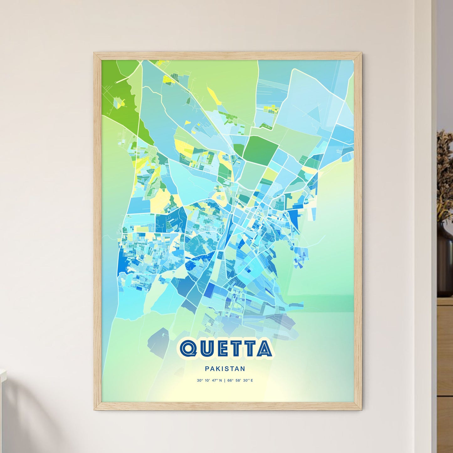 Colorful QUETTA PAKISTAN Fine Art Map Cool Blue