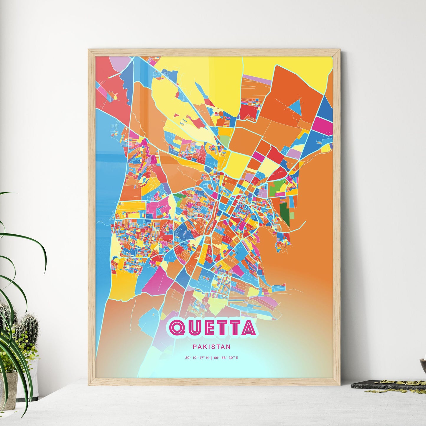 Colorful QUETTA PAKISTAN Fine Art Map Crazy Colors