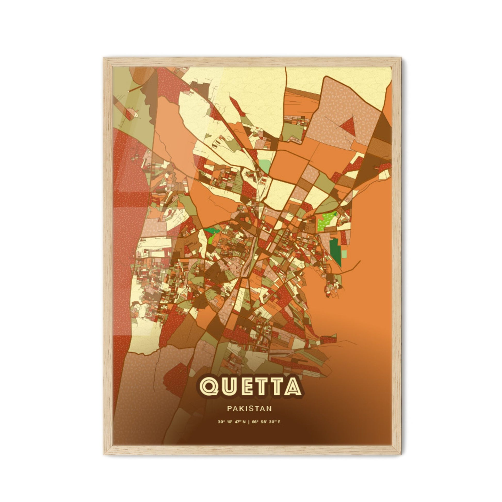 Colorful QUETTA PAKISTAN Fine Art Map Farmhouse