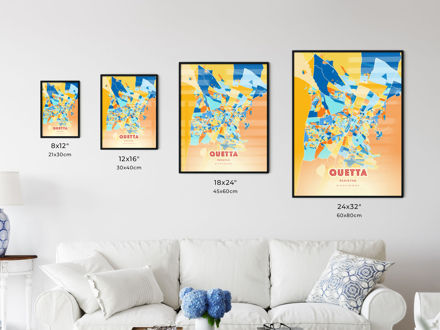 Colorful QUETTA PAKISTAN Fine Art Map Blue Orange