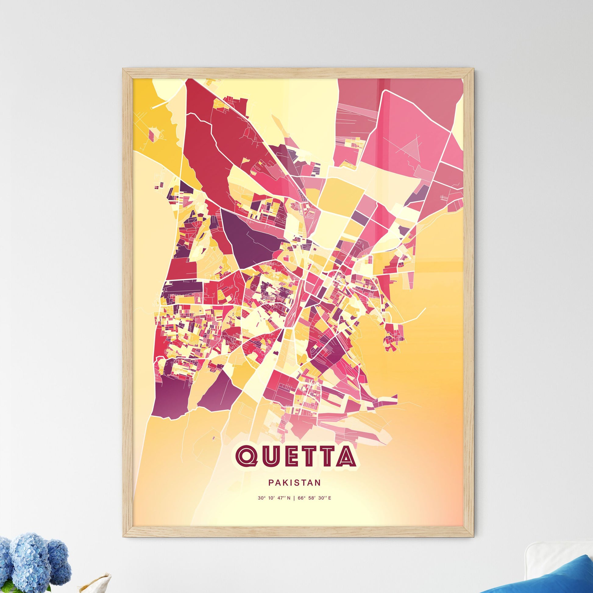 Colorful QUETTA PAKISTAN Fine Art Map Hot Red