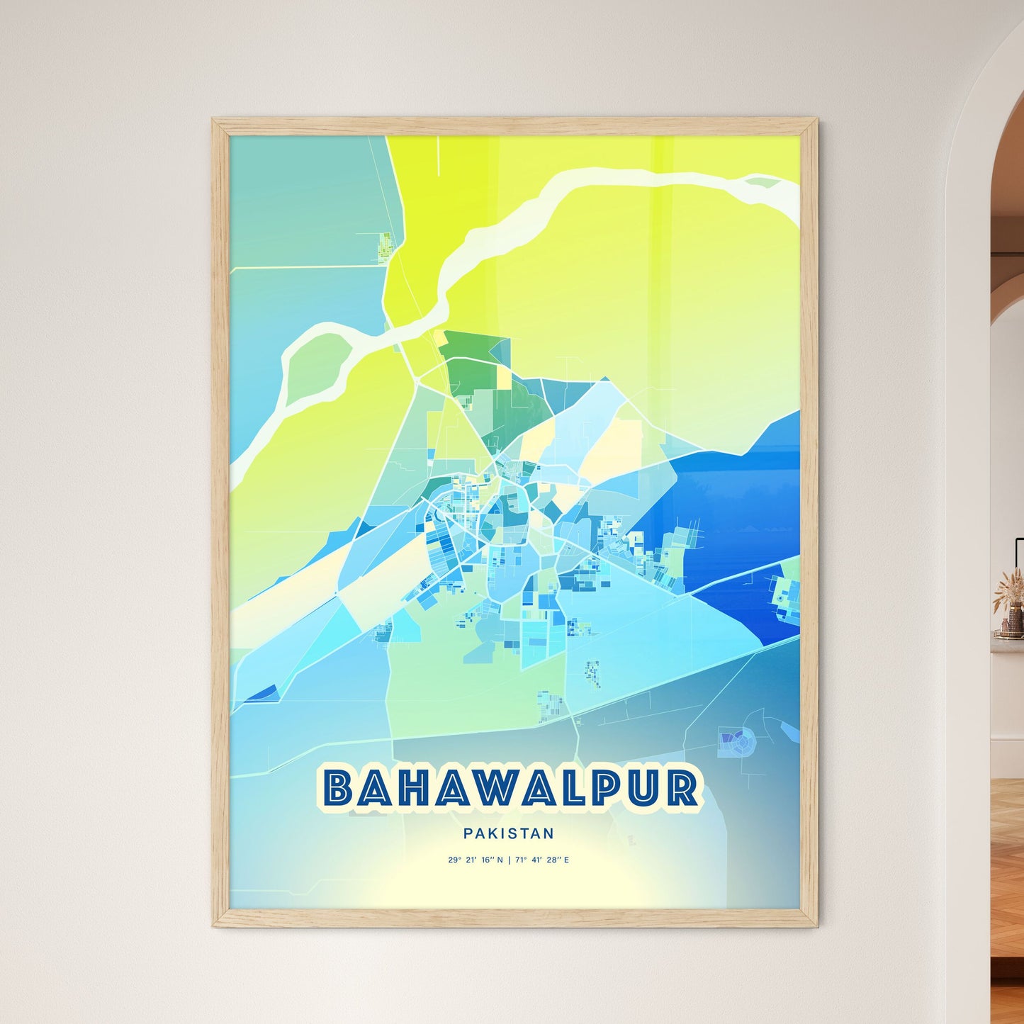 Colorful BAHAWALPUR PAKISTAN Fine Art Map Cool Blue