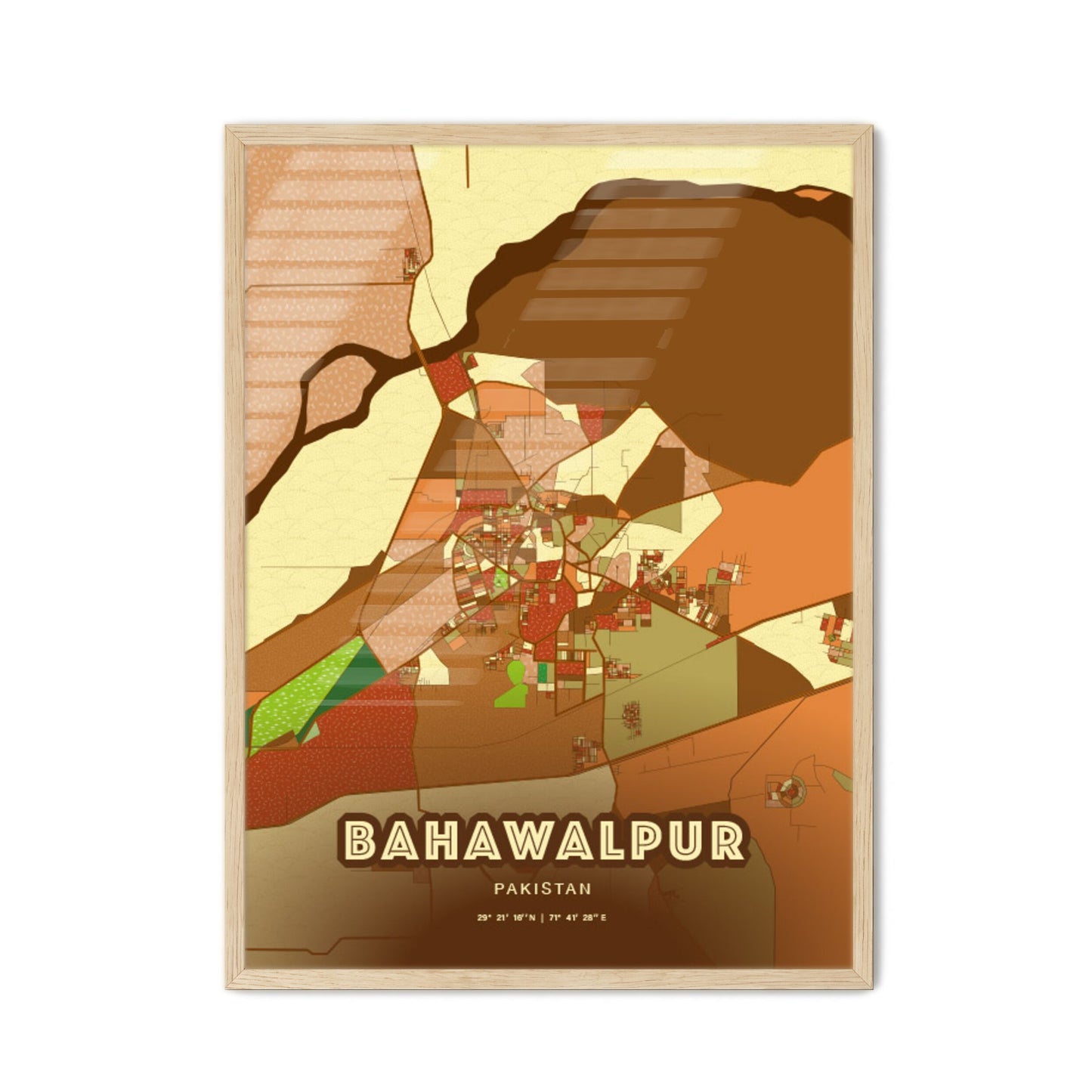 Colorful BAHAWALPUR PAKISTAN Fine Art Map Farmhouse